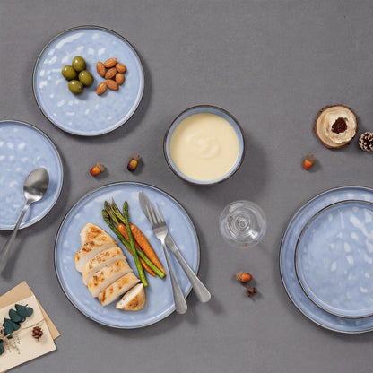 E-far Stoneware Dinnerware Set, 16-Piece Plates and Bowls Sets for 4