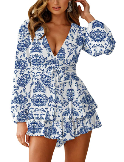 AIMCOO Women's Floral Print Deep V-Neck Romper