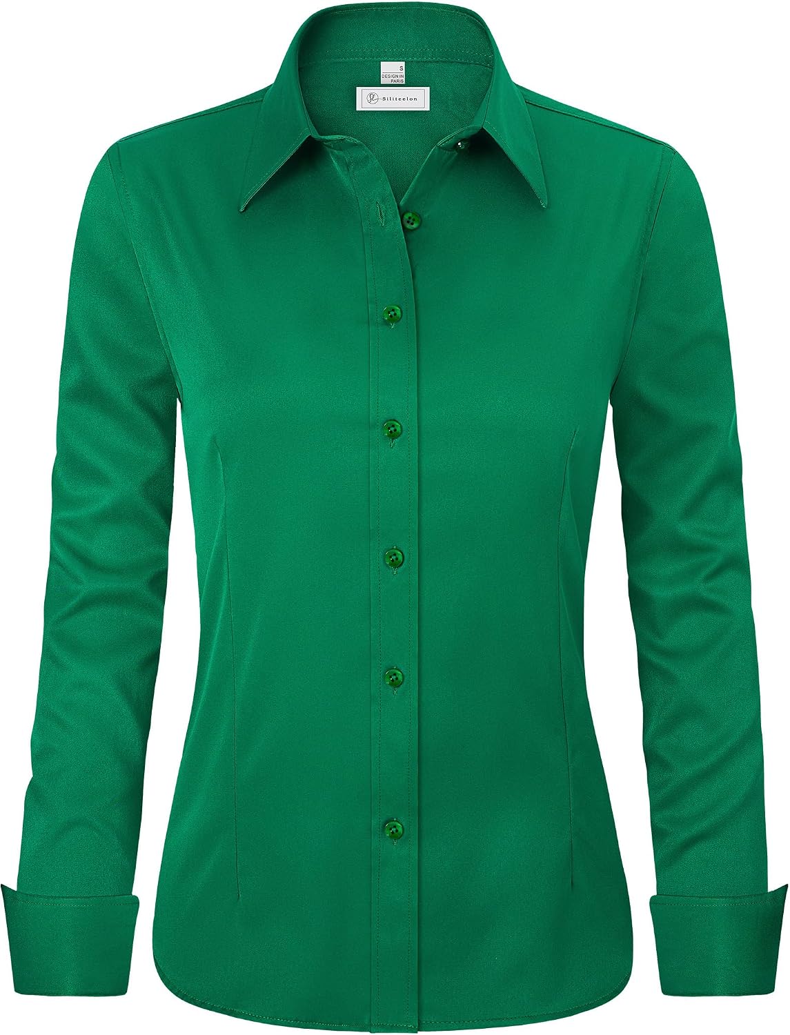 siliteelon Womens Classic-Fit Dress Shirts Long Sleeve Button Down Wrinkle-Free Stretch Solid Casual Work Office Blouse Top