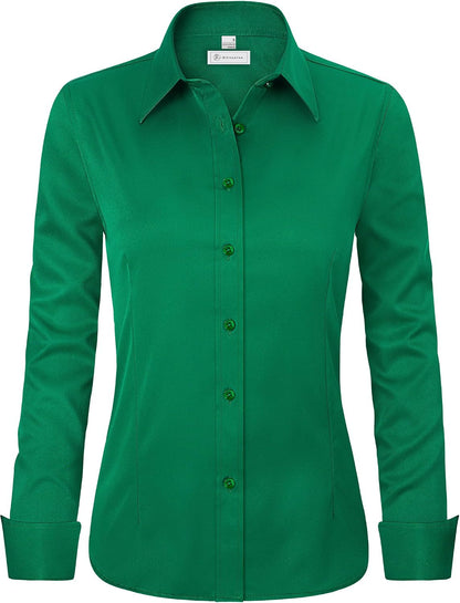 siliteelon Womens Classic-Fit Dress Shirts Long Sleeve Button Down Wrinkle-Free Stretch Solid Casual Work Office Blouse Top