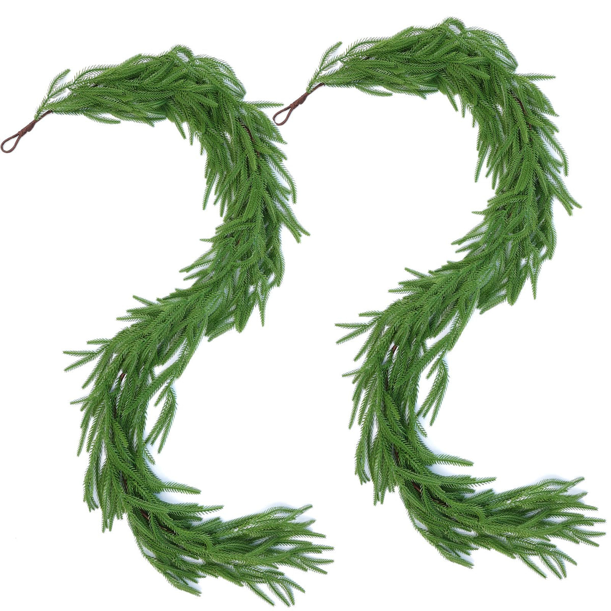 Hananona 4 Pcs 9 Ft Artificial Norfolk Pine Garlands, Real Touch Winter Pine Garland, Green Artificial Greenery Garland for Table, Mantle, Wall, Indoor, Outdoor Christmas Decorations (4, 9 Ft)