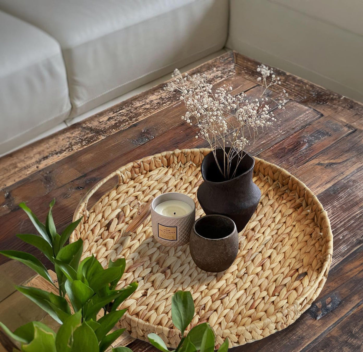 Gurfuy Extra Large Round Ottoman Table Tray with Handles