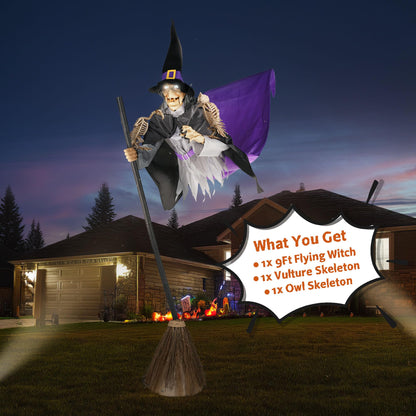 Aw 9Ft Animatronics Flying Witch Hovering Broom Animated Ac 100V-240V Halloween Outdoor Decoration Motion Activated