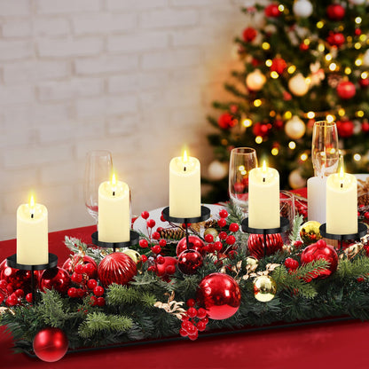 Funnymoom Christmas Tabletop Centerpiece 30 Inch Christmas Poinsettia Candle Holder with 5 Candle Artificial Table Decorations with Red Berries Gold Plants(red Ball)