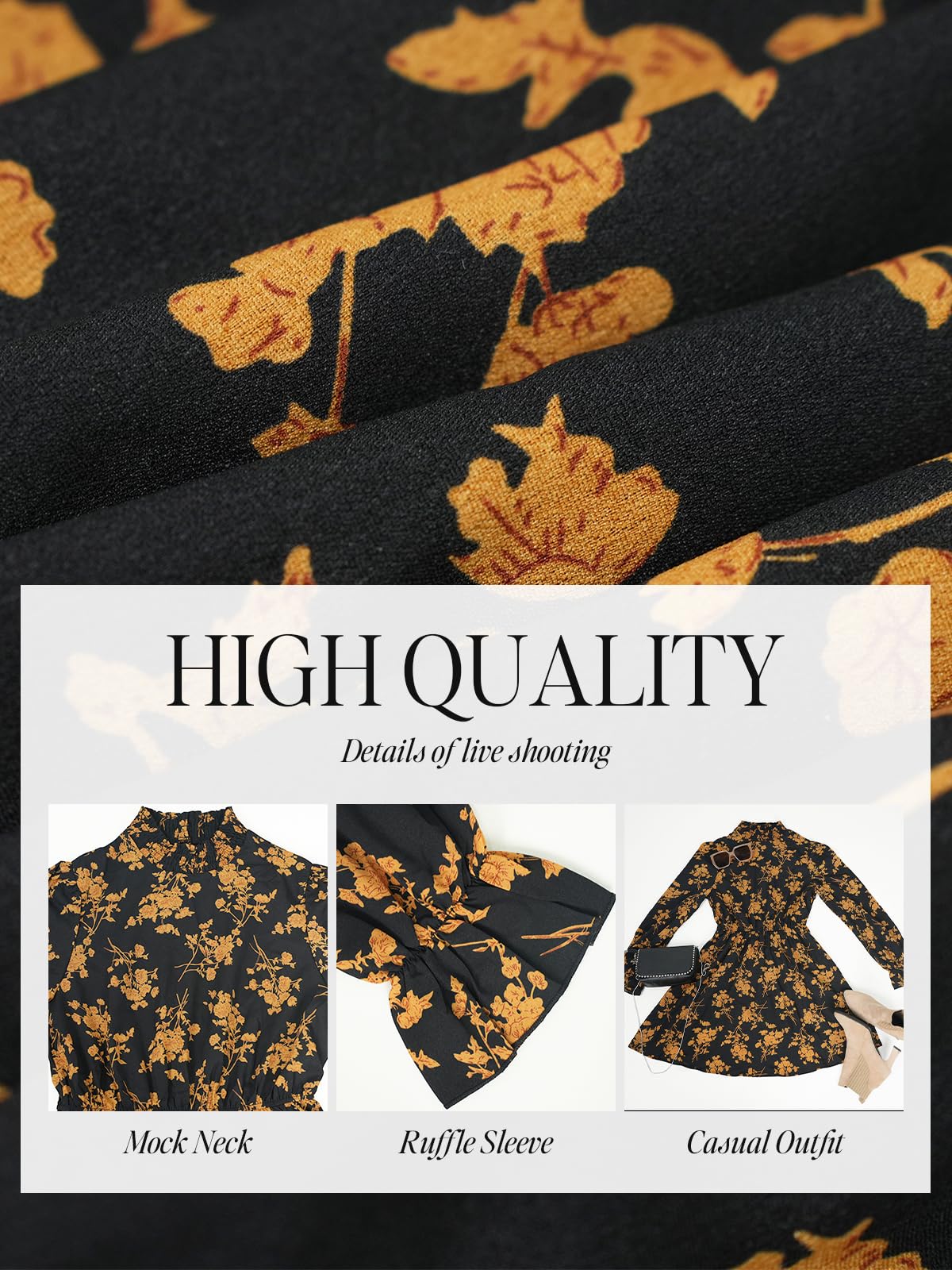 CUPSHE Women Mock Neck Floral Smocked Waist Mini Dress