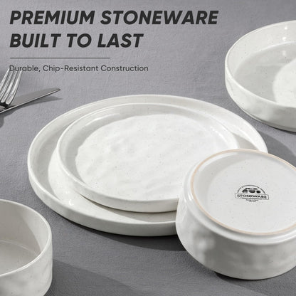 E-far Stoneware Dinnerware Set, 16-Piece Plates and Bowls Sets for 4