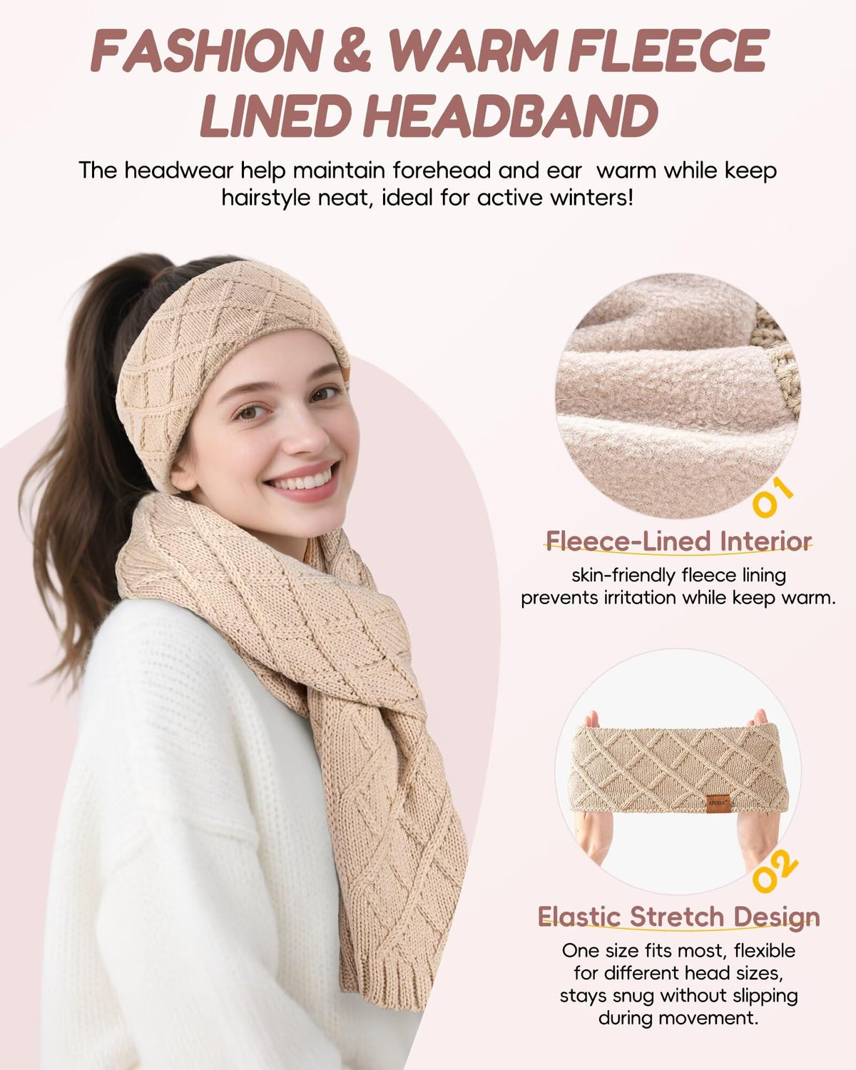 Womens Winter Hat Gloves Scarf Headband Set, Pom Pom Beanie Long Scarf Touchscreen Gloves Ear Warmer, 4 in 1 Warm Gift Set