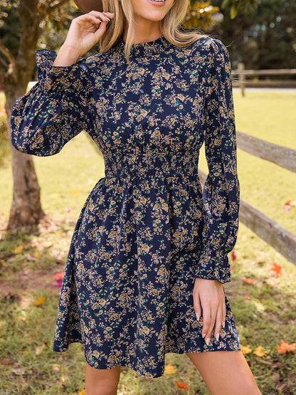 CUPSHE Women Mock Neck Floral Smocked Waist Mini Dress