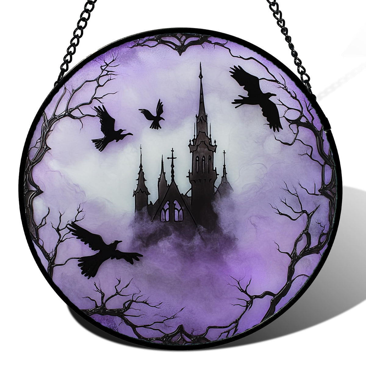 Stained Glass Window Hanging - Halloween Red White Scary Pumpkin Suncatcher for Doors Garden Home Spooky Rattan Sun Catchers Gothic Decor Horror Gifts for Women Men Friend Boy Girl 15 In