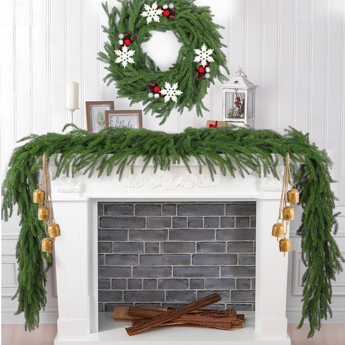 Hananona 4 Pcs 9 Ft Artificial Norfolk Pine Garlands, Real Touch Winter Pine Garland, Green Artificial Greenery Garland for Table, Mantle, Wall, Indoor, Outdoor Christmas Decorations (4, 9 Ft)