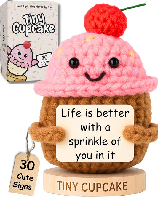 Emotional Support Gifts for Women - Positive Crochet Cupcake W/ 30 Uplifting Affirmation Cards