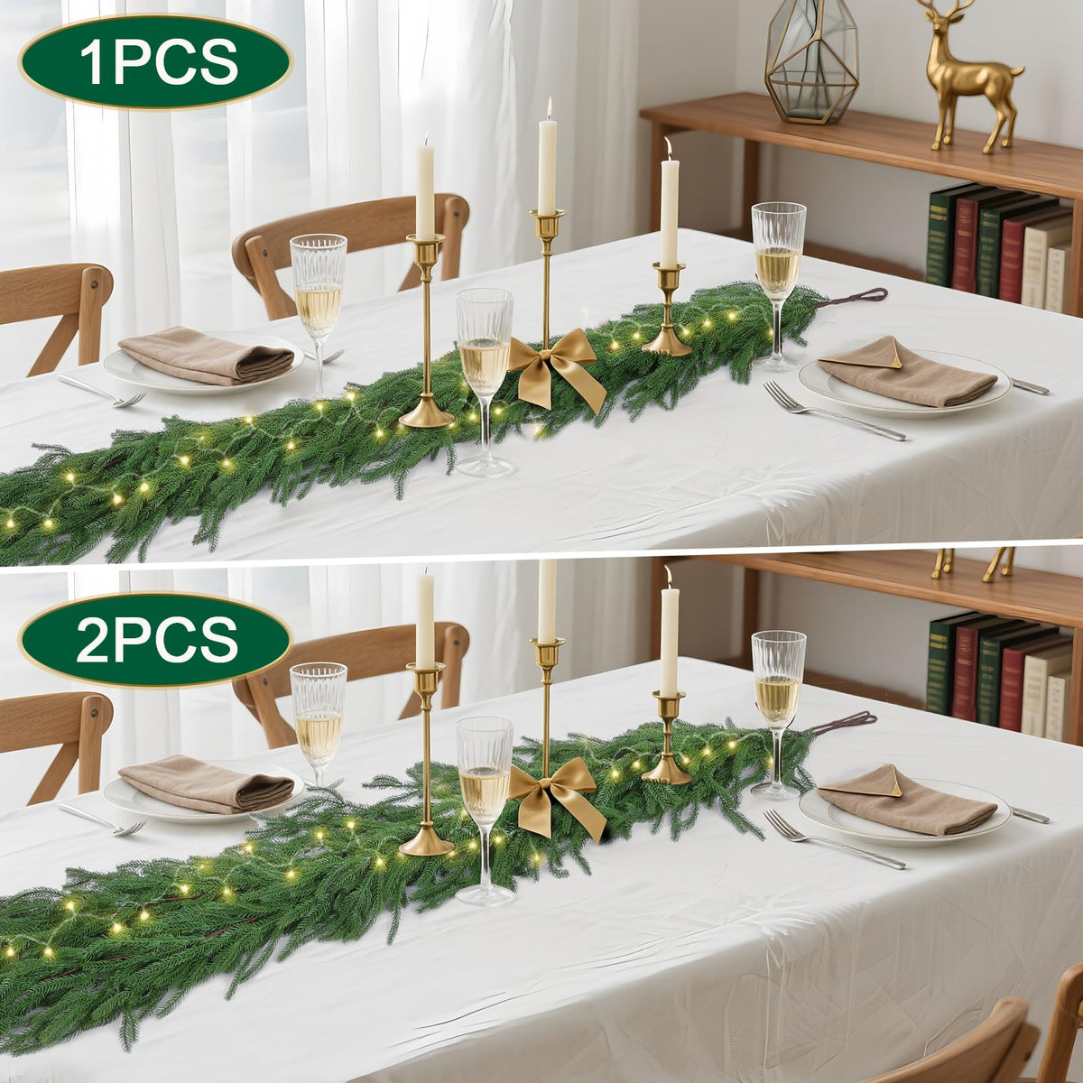 Hananona 4 Pcs 9 Ft Artificial Norfolk Pine Garlands, Real Touch Winter Pine Garland, Green Artificial Greenery Garland for Table, Mantle, Wall, Indoor, Outdoor Christmas Decorations (4, 9 Ft)