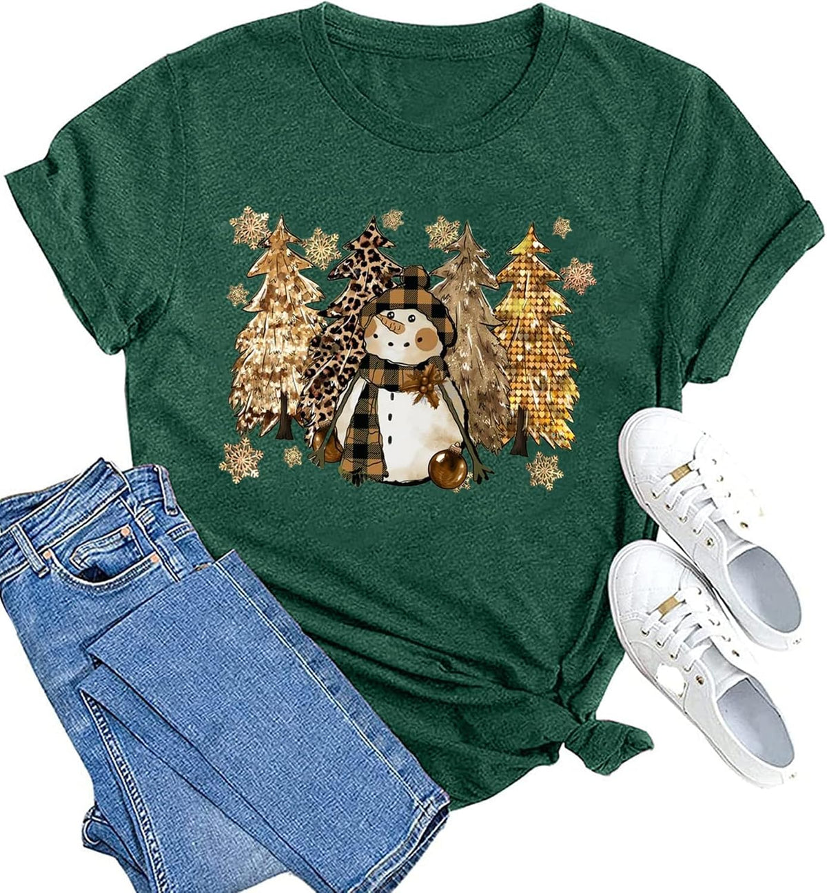 hcihgzr Christmas Shirts for Women Merry and Bright Christmas Shirt Xmas Tree Graphic Holiday T-Shirt Tops