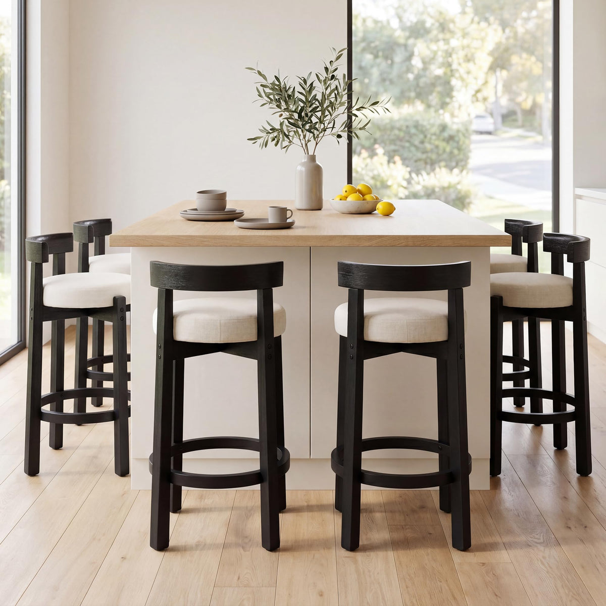 Lukealon Mid Century Linen Counter Stools Set of 4