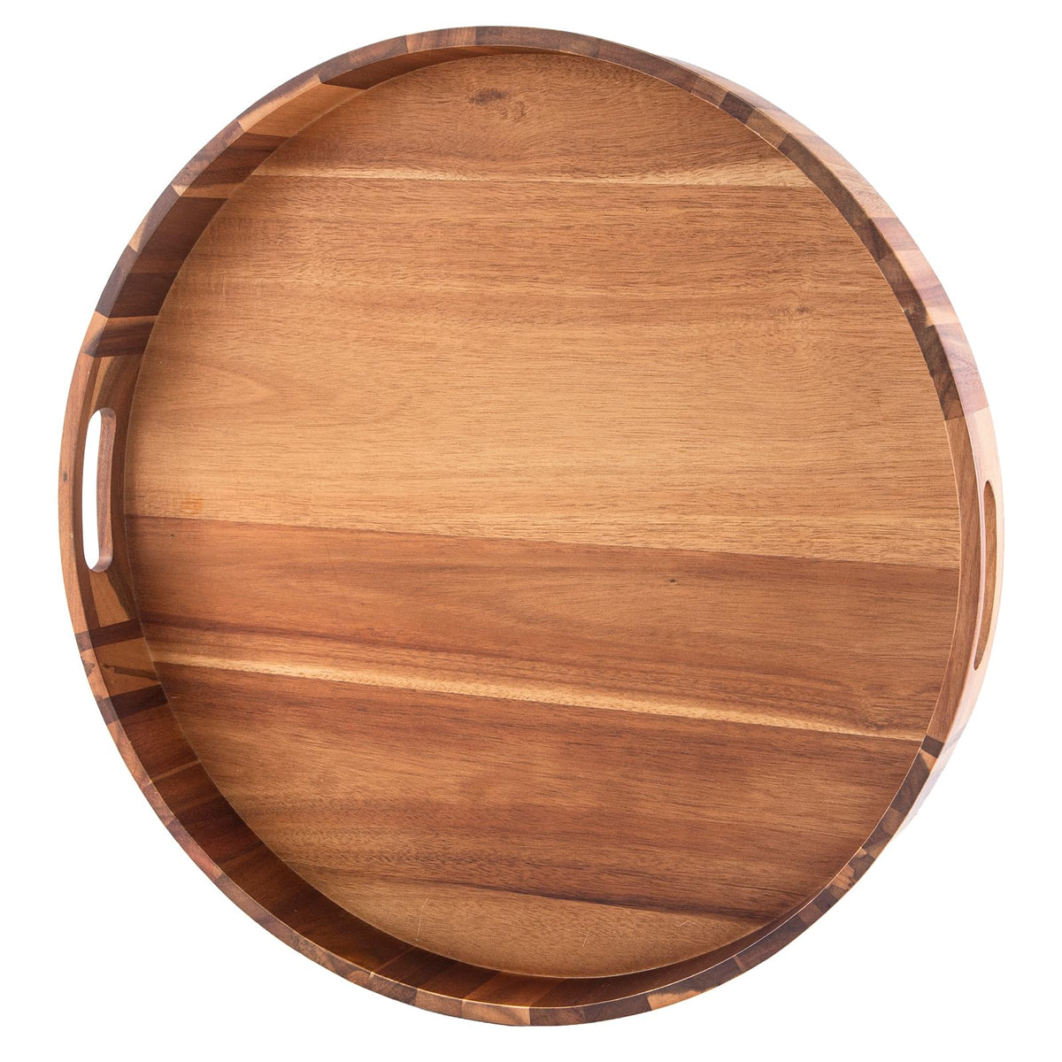 Extra Large 20INCH Premium Acacia Wood Tray Round Ottoman Tray with Handles