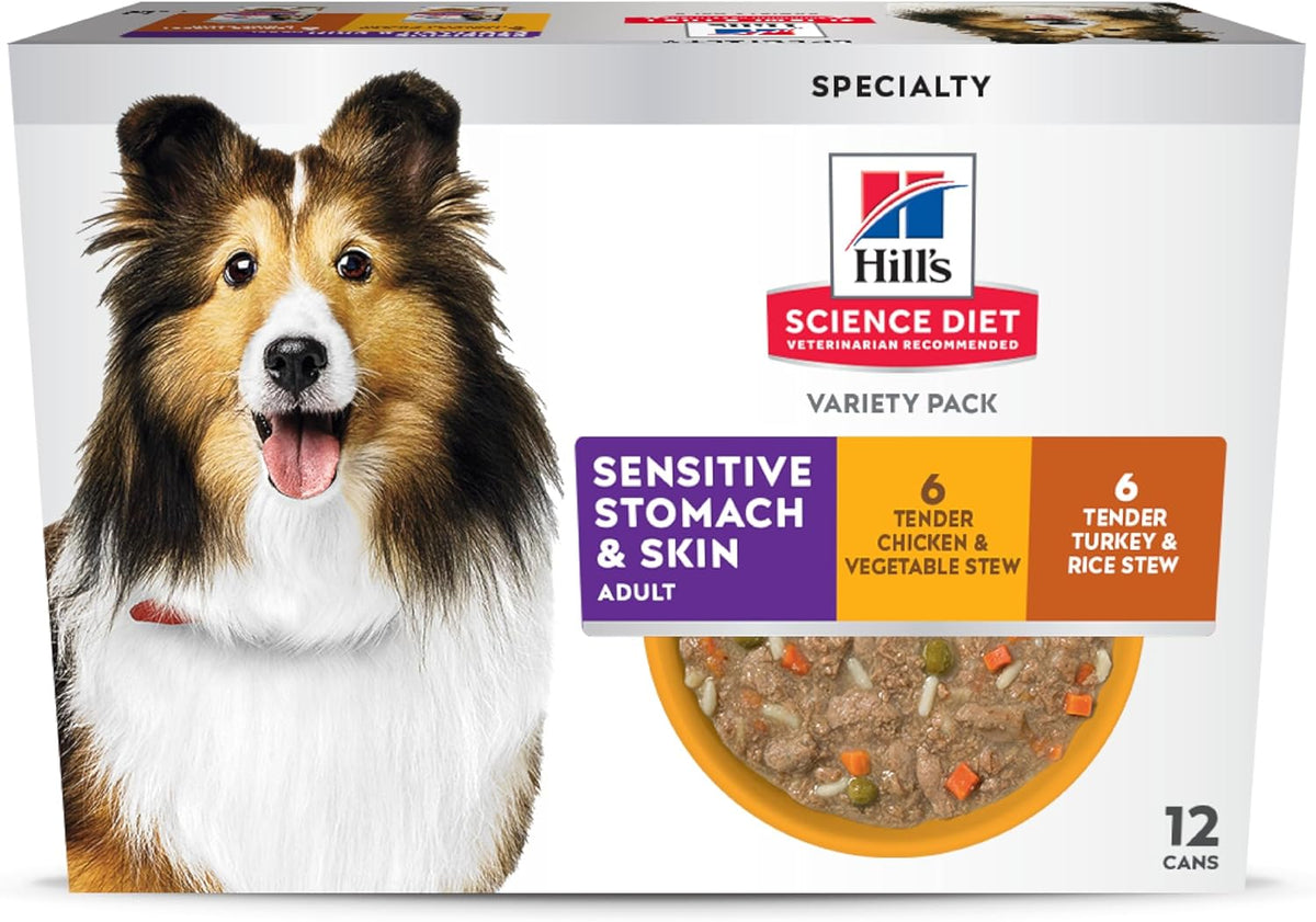 Hill's Science Diet Adult Sensitive Stomach & Skin Wet Dog Food, Turkey & Rice, 12.5 Oz. Cans, 12-Pack