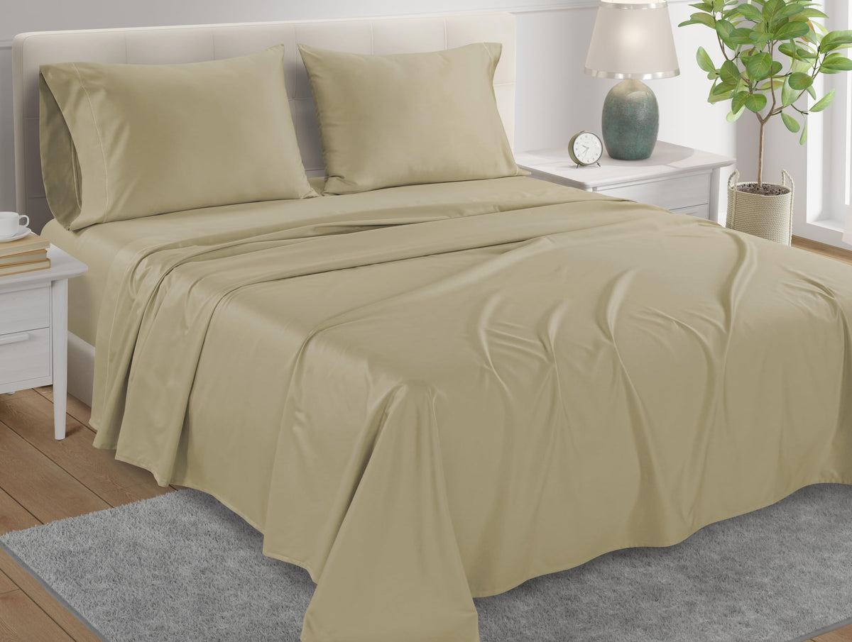 100% Egyptian Cotton Sheets King Size Sheets Set with Fully Elasticated 15" Deep Fitted Sheet & Pillowcases