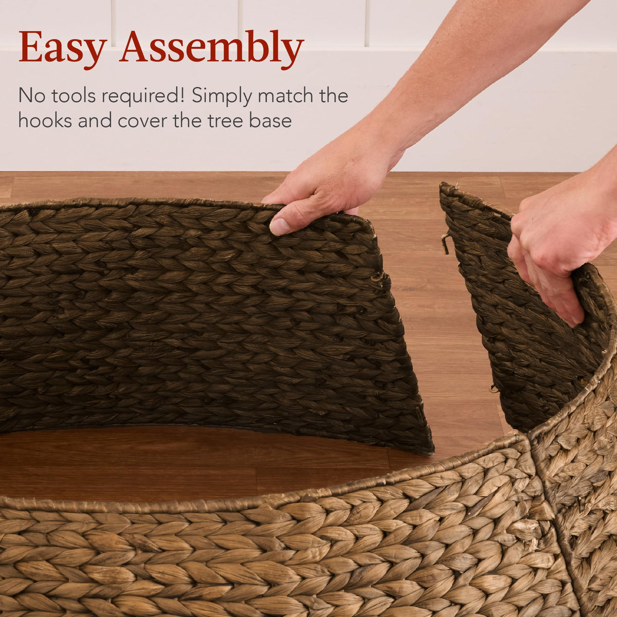 Best Choice Products 42in Christmas Tree Collar, Woven Hyacinth 4-Piece Holiday Rattan Tree Skirt Accessory for Home W/Cord Cut-Out - Chestnut