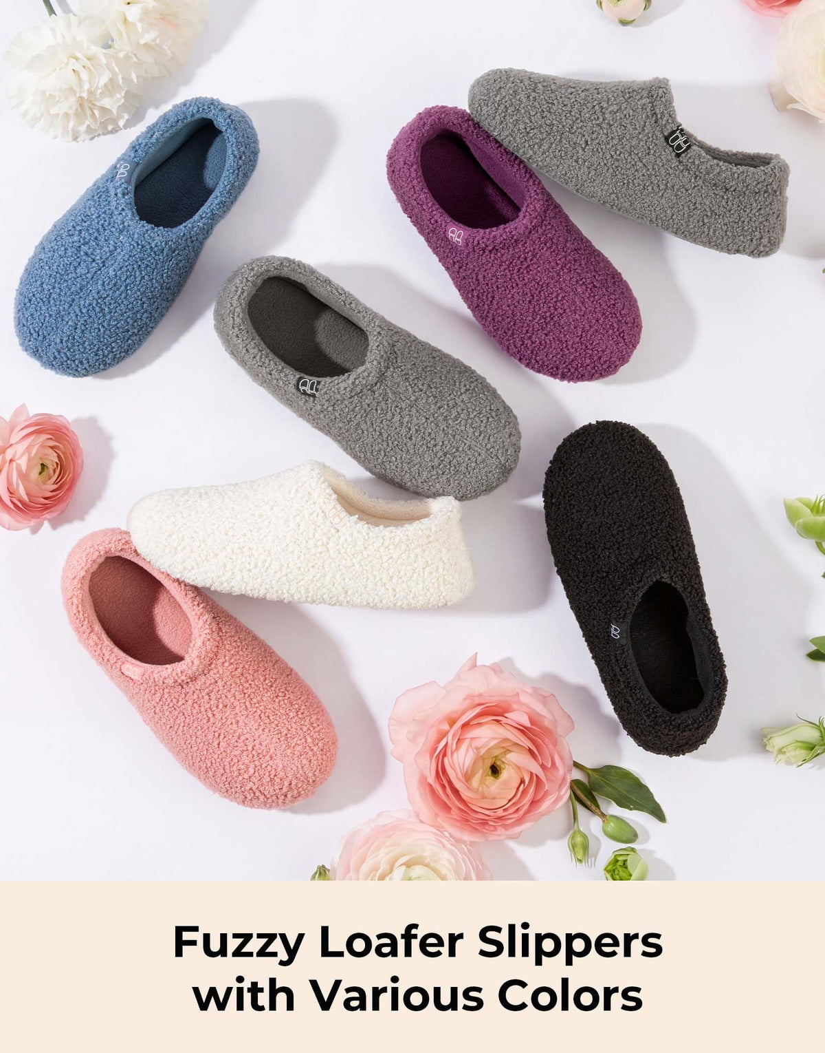 HomeTop Women's Fuzzy Curly Fur Fleece Lining Memory Foam Loafer Slippers