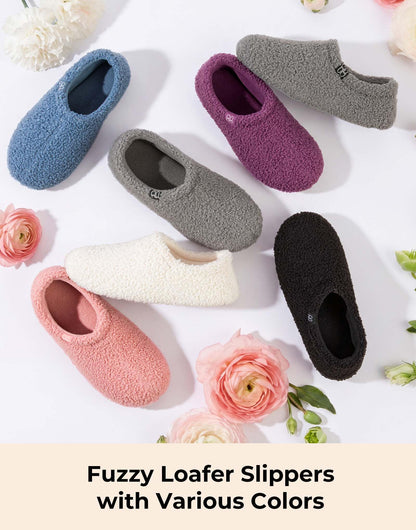 HomeTop Women's Fuzzy Curly Fur Fleece Lining Memory Foam Loafer Slippers