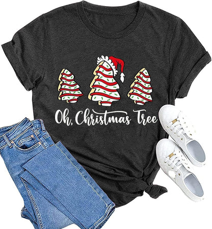 hcihgzr Christmas Shirts for Women Merry and Bright Christmas Shirt Xmas Tree Graphic Holiday T-Shirt Tops