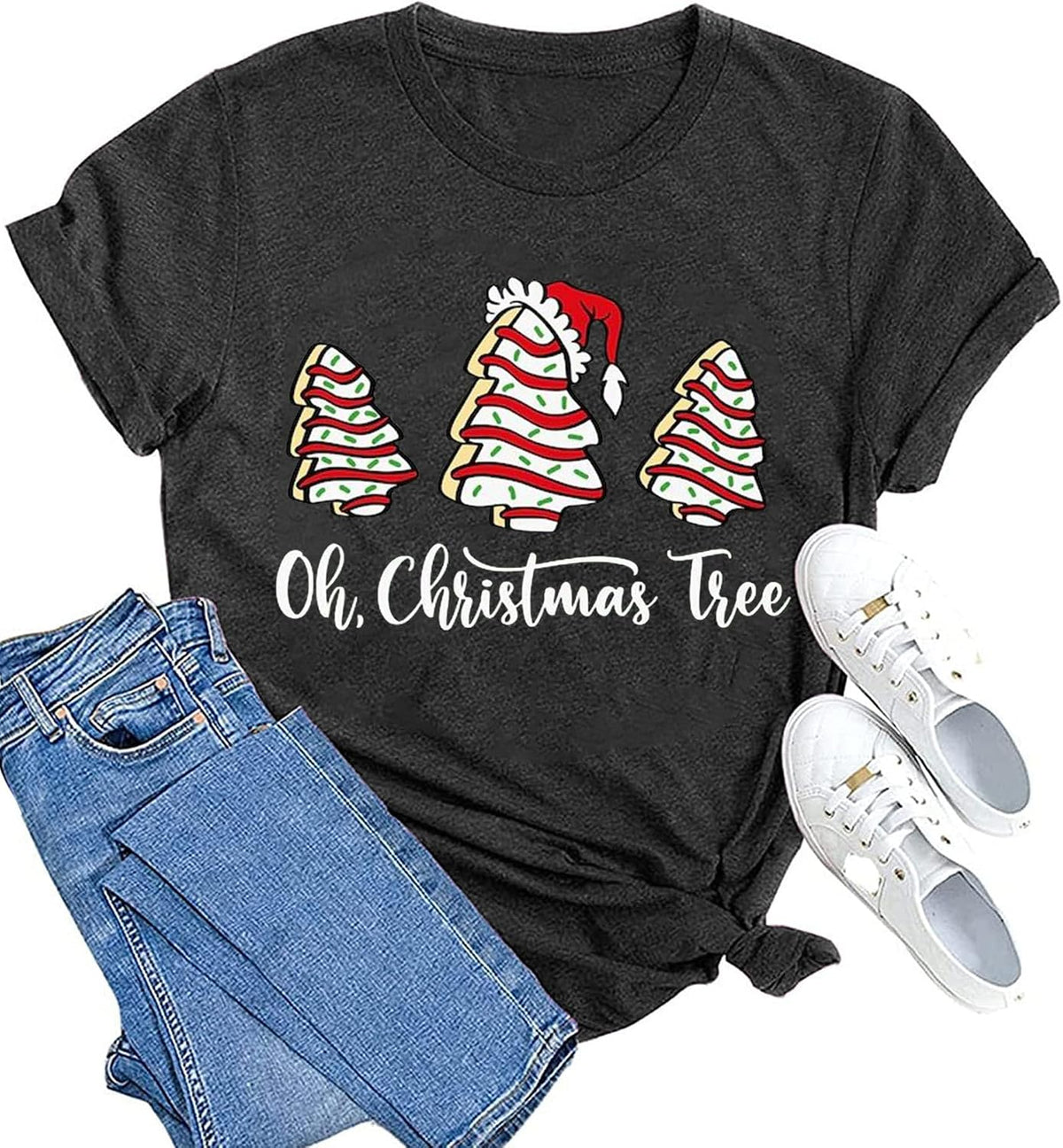 hcihgzr Christmas Shirts for Women Merry and Bright Christmas Shirt Xmas Tree Graphic Holiday T-Shirt Tops