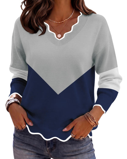 Zeagoo Women's 2026 Fall V Neck Sweater Long Sleeve Lightweight Knit Tops
