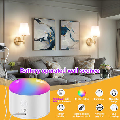 Yhcdlamp Battery Operated Wall Sconce Light with Remote Control, Dimmable Wall Sconce Set of 2