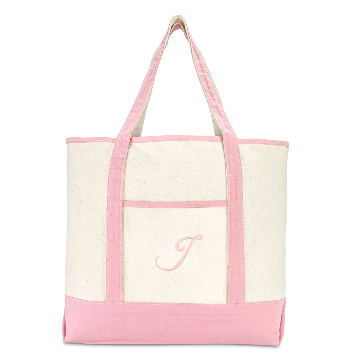 Dalix Women's Cotton Canvas Tote Bag Large Shoulder Bags Pink Monogram a - Z | Large
