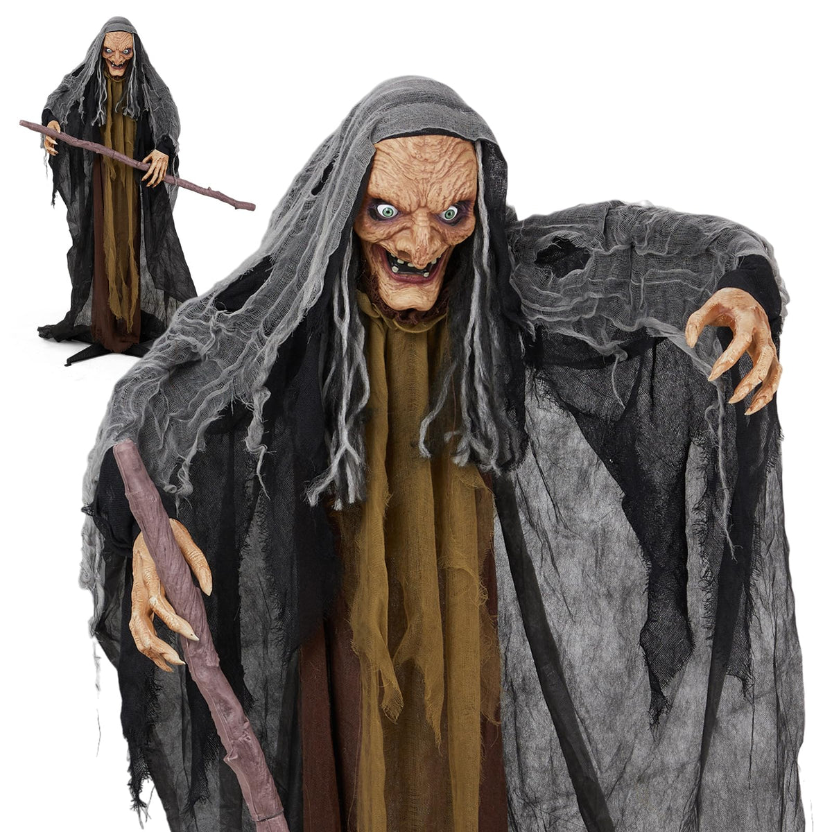 Aw 9Ft Animatronics Flying Witch Hovering Broom Animated Ac 100V-240V Halloween Outdoor Decoration Motion Activated