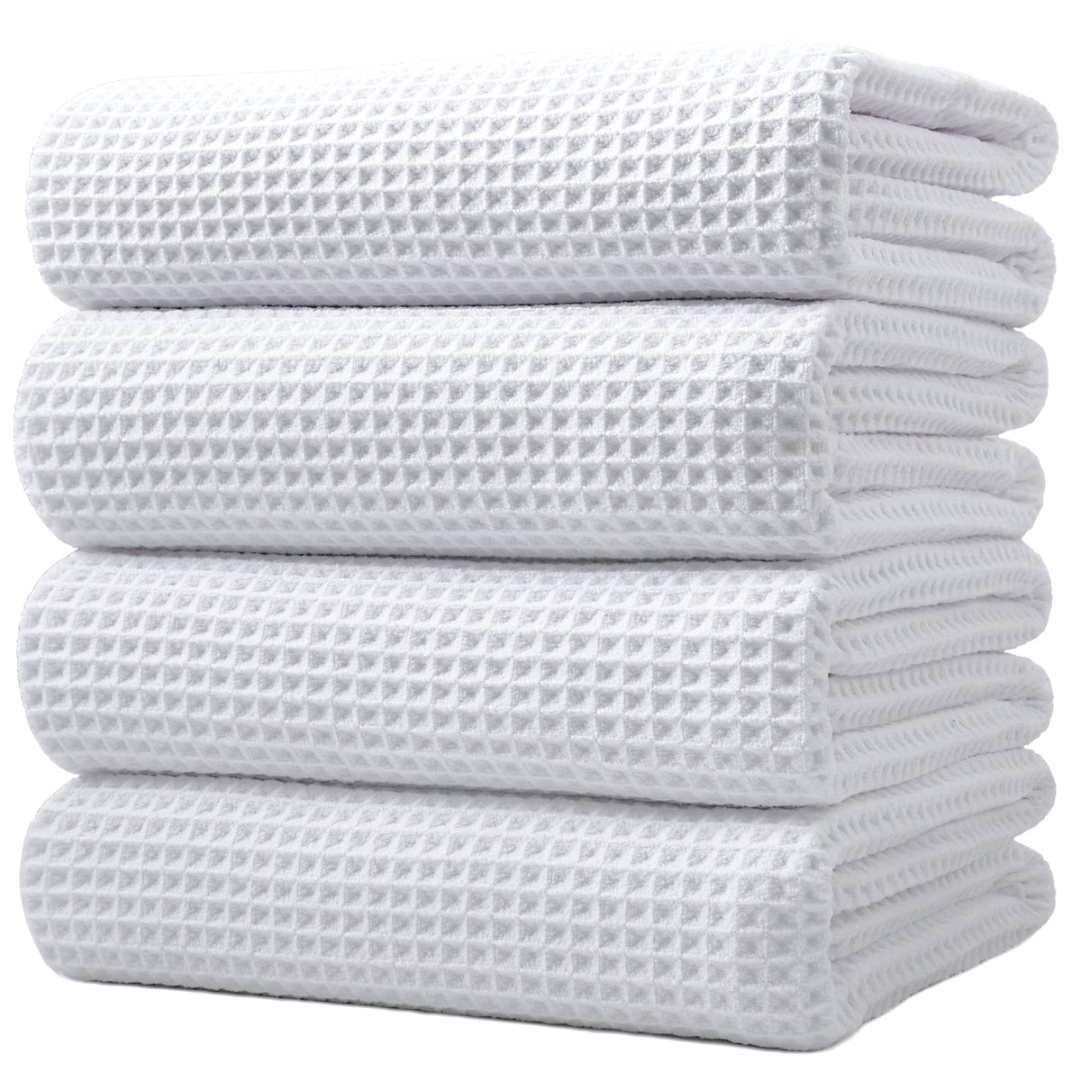 Polyte 430 Gsm Microfiber Oversize Quick Dry Lint Free Bath Towel, 60 X 30 in, 4 Pack (Waffle Weave)
