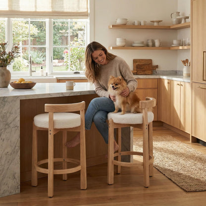 Lukealon Mid Century Linen Counter Stools Set of 4