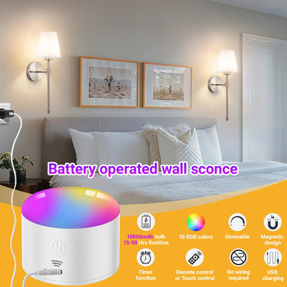 Yhcdlamp Battery Operated Wall Sconce Light with Remote Control, Dimmable Wall Sconce Set of 2
