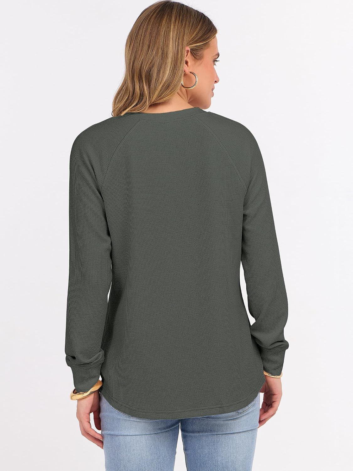 ANRABESS Women's Waffle Knit Henley Top Long Sleeve Shirts