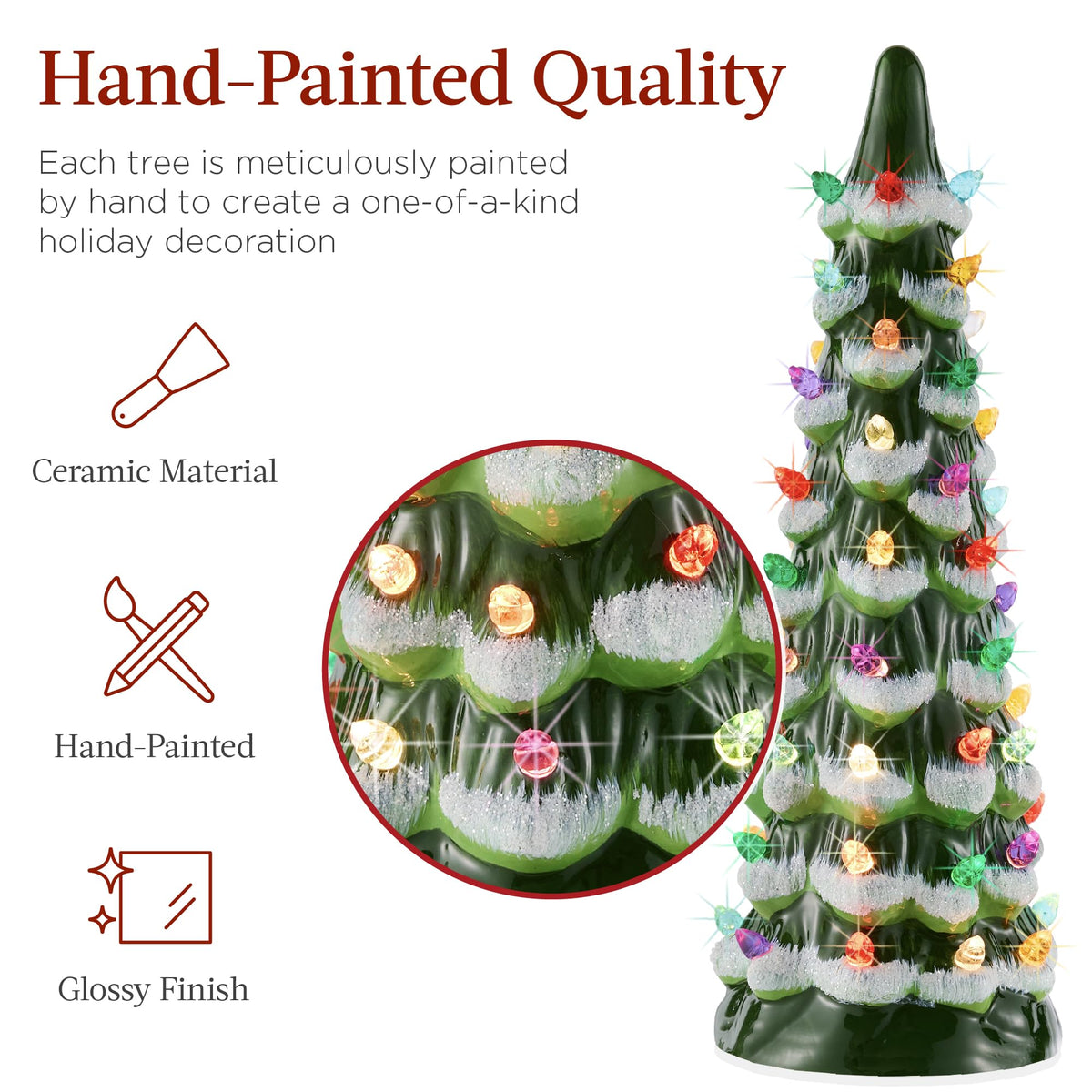 Best Choice Products Set of 3 Ceramic Christmas Trees, Pre-Lit Hand-Painted Tabletop Holiday Decoration W/Multicolor Bulbs, LED Lights – Green