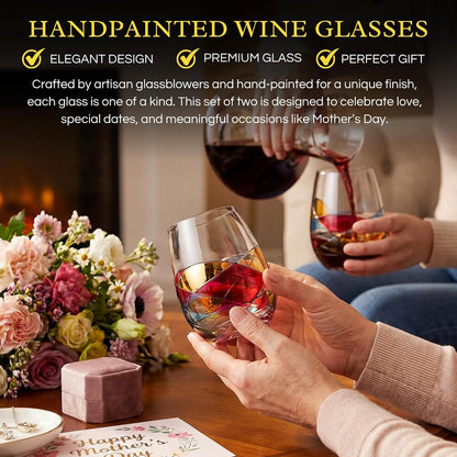 Artisanal Hand Painted Stemless Wine Glasses