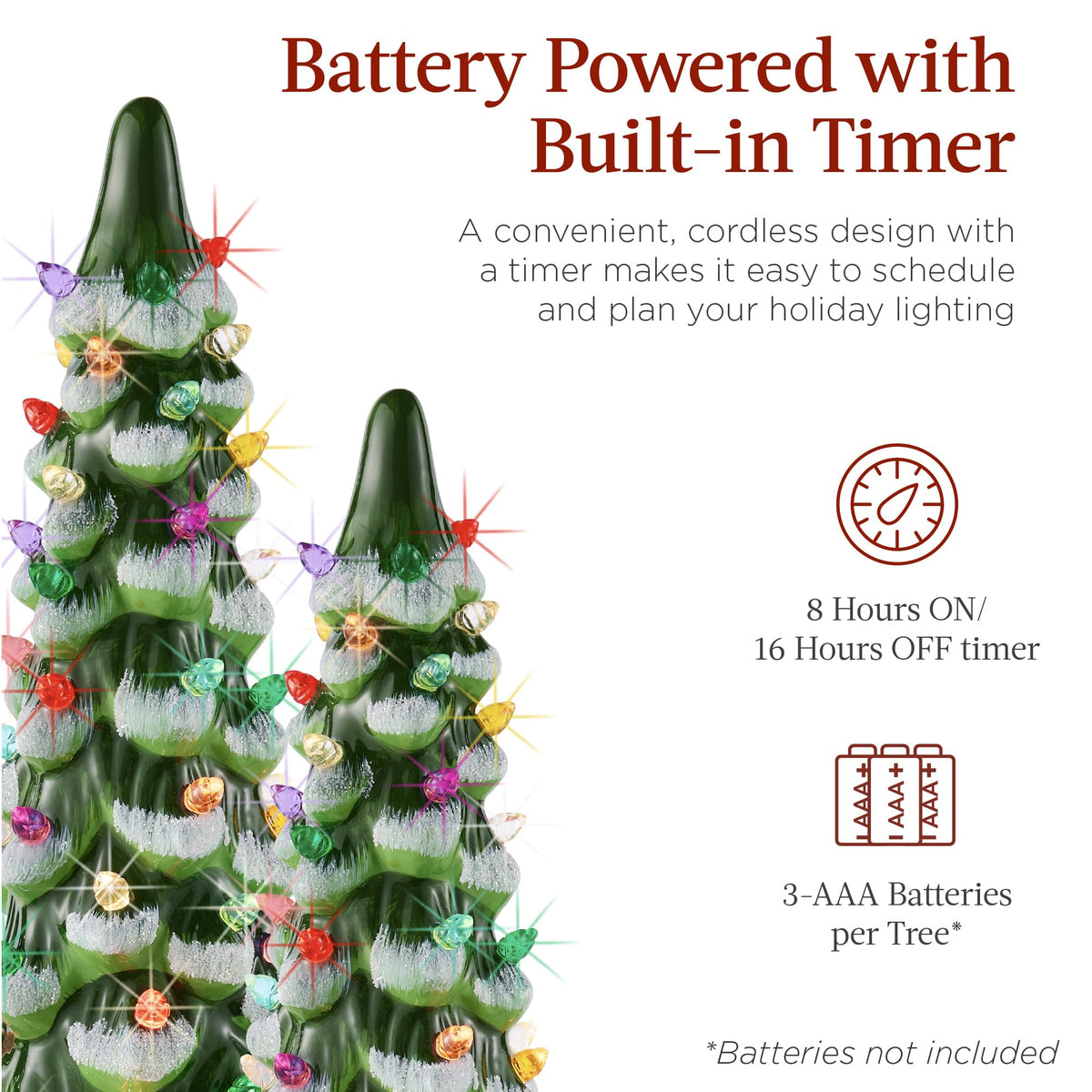Best Choice Products Set of 3 Ceramic Christmas Trees, Pre-Lit Hand-Painted Tabletop Holiday Decoration W/Multicolor Bulbs, LED Lights – Green