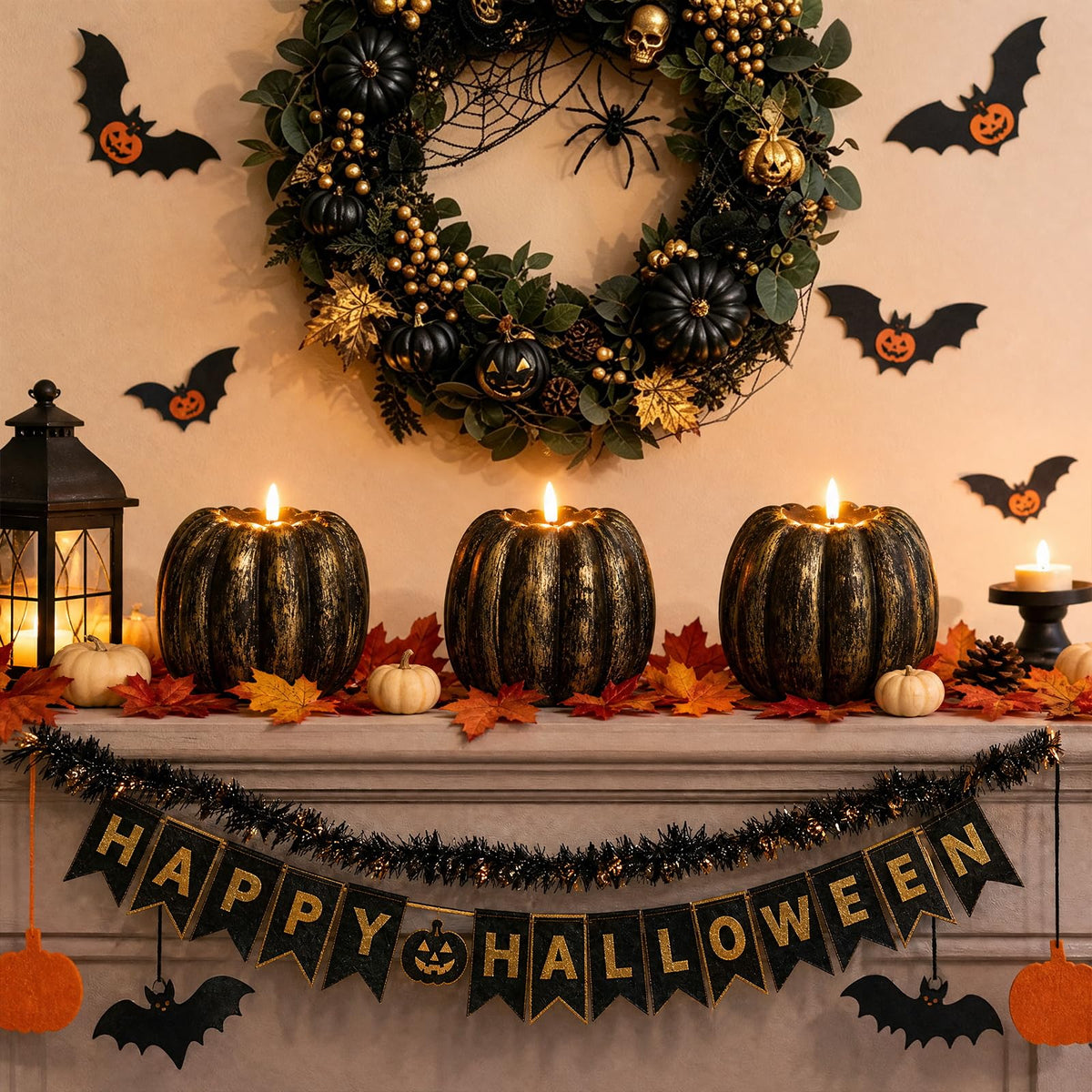 Fall Decor, Fall Decorations for Home - Flameless Pumpkin Candle with Timer Remote - Room Bedroom Table Farmhouse Decor for Halloween, Thanksgiving, Orange+white