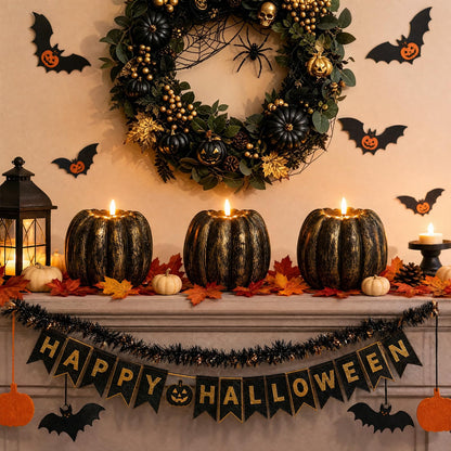 Fall Decor, Fall Decorations for Home - Flameless Pumpkin Candle with Timer Remote - Room Bedroom Table Farmhouse Decor for Halloween, Thanksgiving, Orange+white