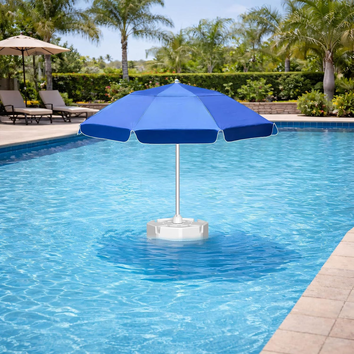 Outdoor Floating Umbrella for Inside of Pool with Weighted Base, 4 Cupholders Floating Table with Sun Shade, No-Tools Setup
