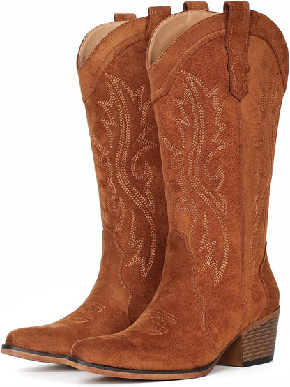 BEST SELLER - IUV Cowboy Boots For Women Western Cowgirl Boots Mid Calf Snip Toe