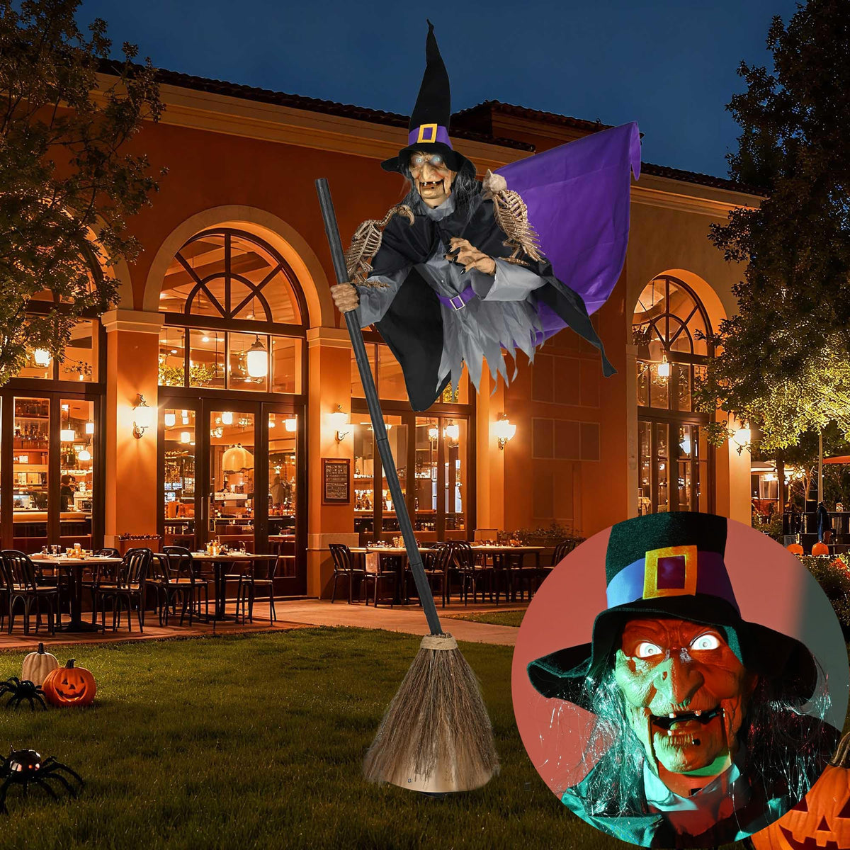 Aw 9Ft Animatronics Flying Witch Hovering Broom Animated Ac 100V-240V Halloween Outdoor Decoration Motion Activated
