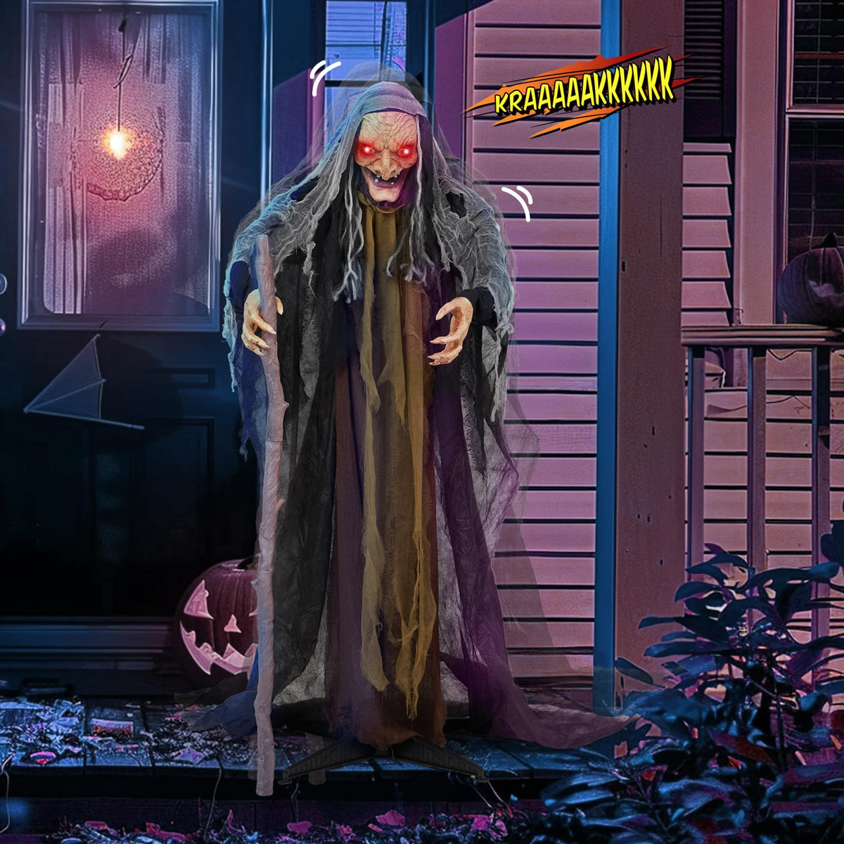 Aw 9Ft Animatronics Flying Witch Hovering Broom Animated Ac 100V-240V Halloween Outdoor Decoration Motion Activated