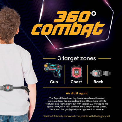 Squad Hero Rechargeable Laser Tag 360° Sensors + LCDs - Set of 4 - Birthday Gift Ideas for Kids Teens & Adults Boys & Girls Family Fun - Cool Teenage Lazer Group Activity, Teen Gifts Ages 8+ Year Old