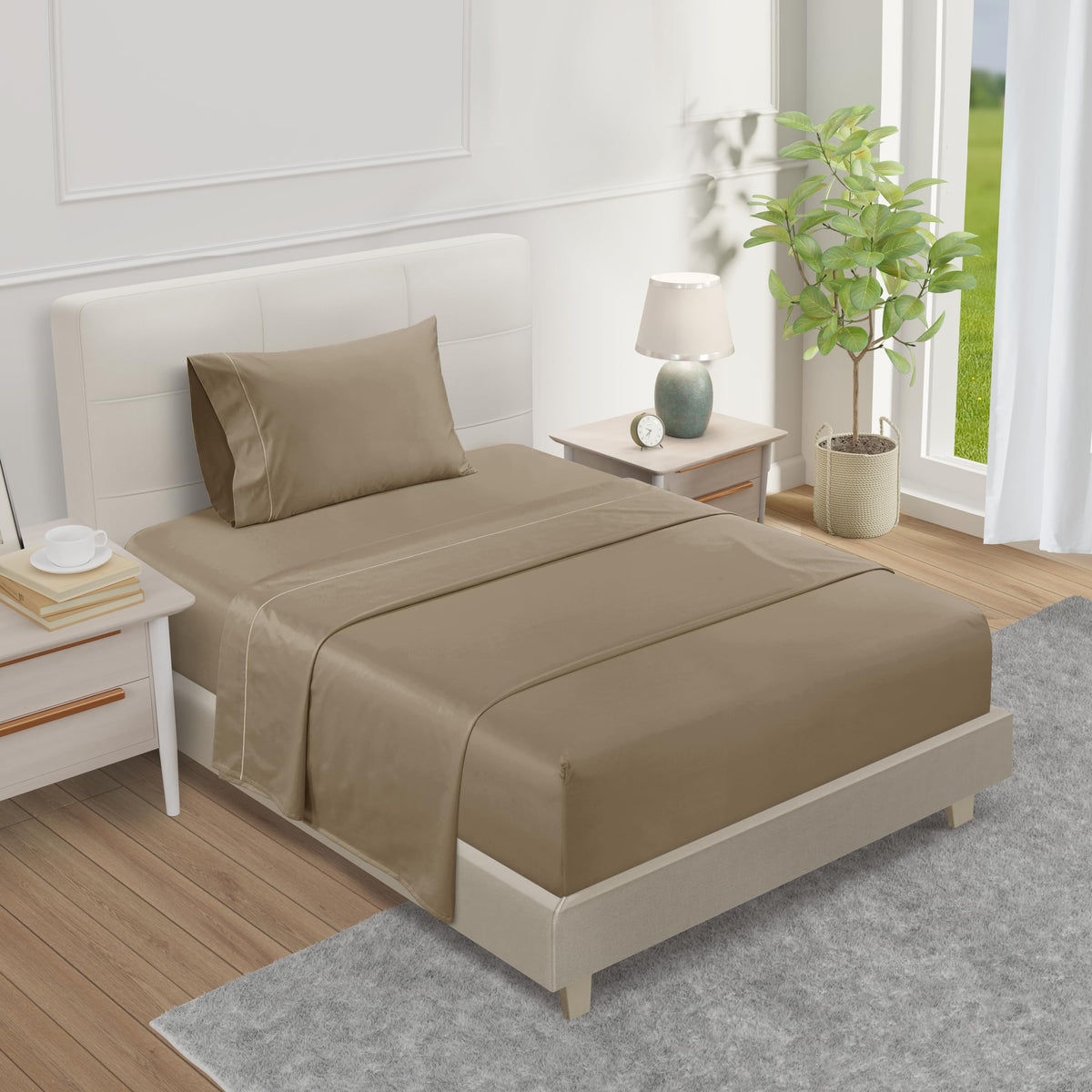 100% Egyptian Cotton Sheets King Size Sheets Set with Fully Elasticated 15" Deep Fitted Sheet & Pillowcases