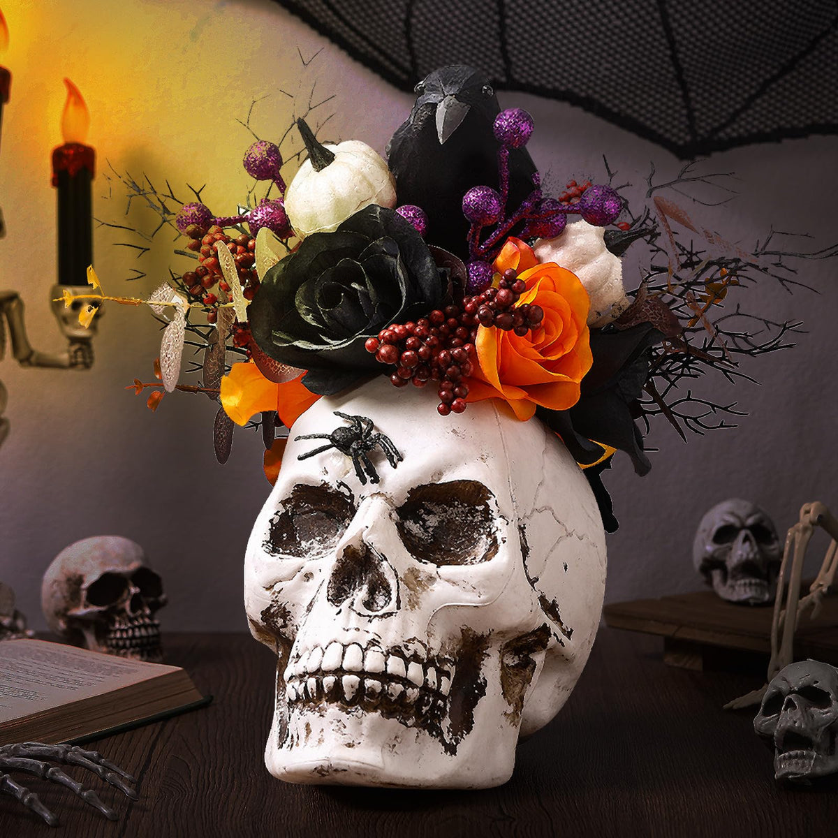 Daifunli Halloween Table Centerpieces Decorations Witch Boot and Pumpkin Artificial Flowers Halloween Tabletop Decorations for Home Kitchen Indoor Haunted Party Decoration 12x17 Inch