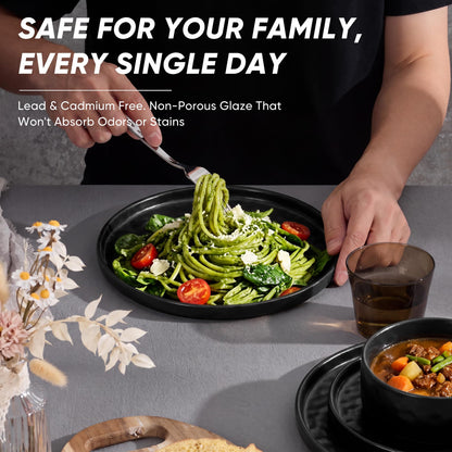 E-far Stoneware Dinnerware Set, 16-Piece Plates and Bowls Sets for 4