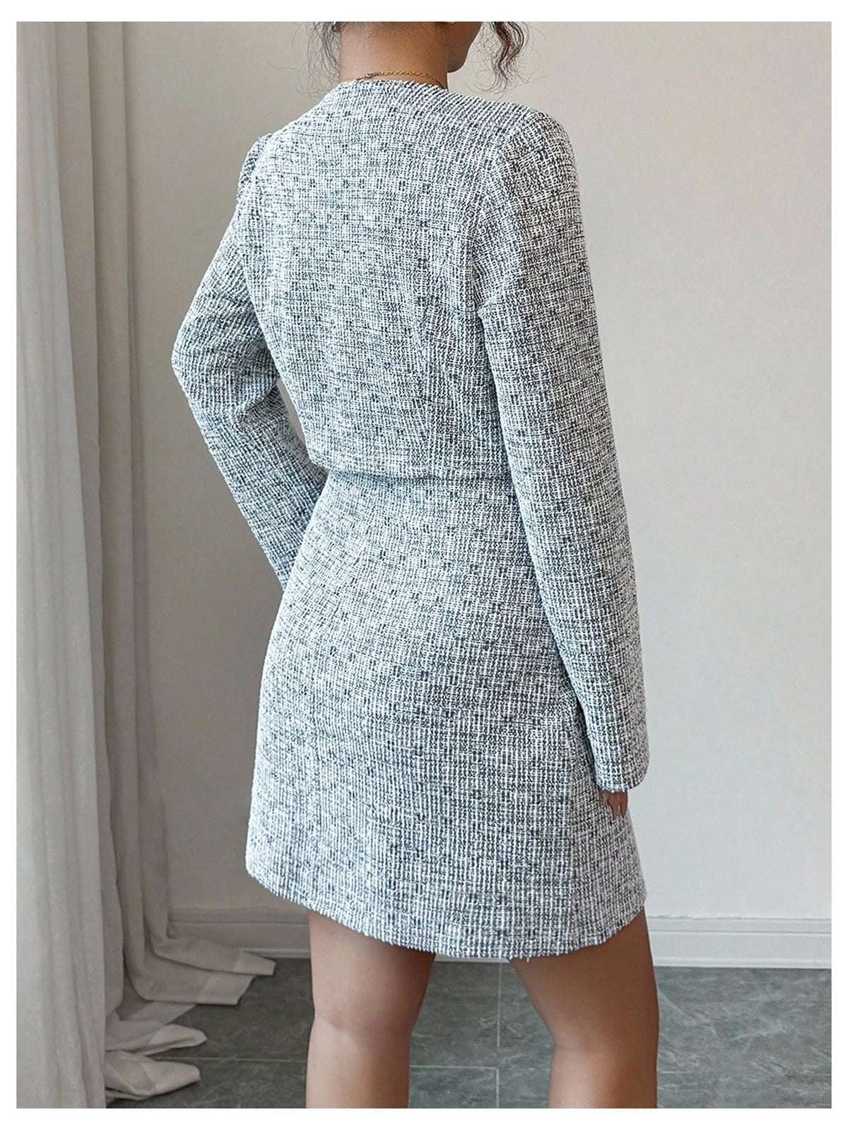 SOLY HUX Women's 2 Piece Plaid Long Sleeve Button Cropped Jacket Dress Set