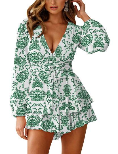 AIMCOO Women's Floral Print Deep V-Neck Romper