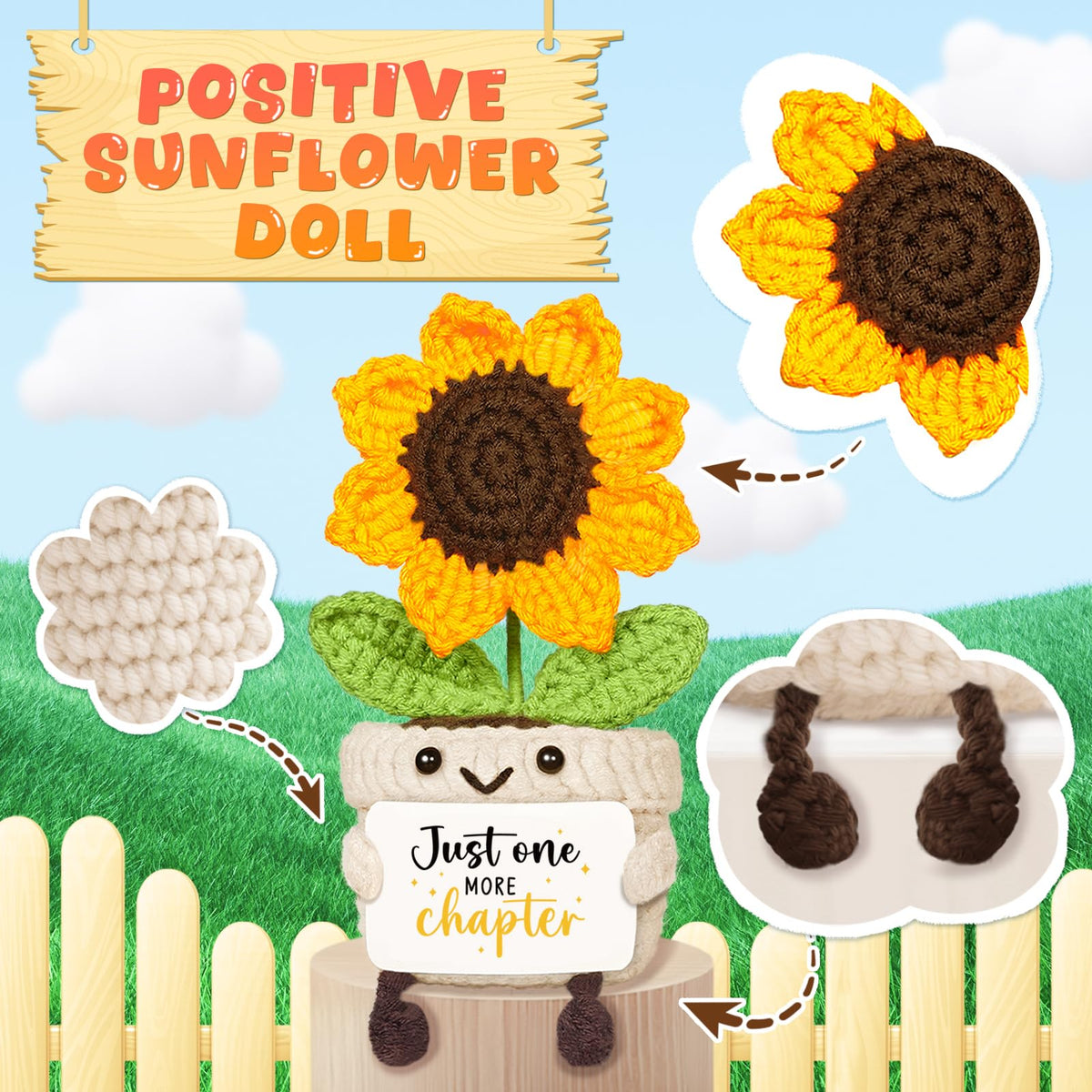 Handmade Positive Sunflower Crochet Decor